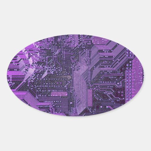 Purple Cyber Circuit Board Tech Electronics Oval Sticker