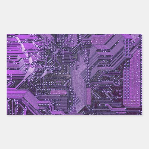 Purple Cyber Circuit Board Tech Electronics Rectangular Sticker