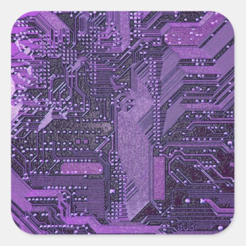 Purple Cyber Circuit Board Tech Electronics Square Sticker