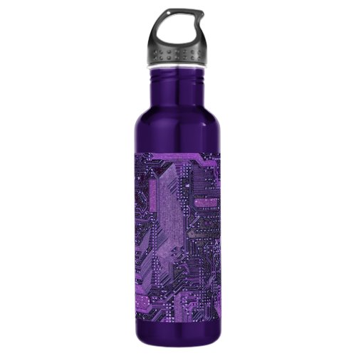 Purple Cyber Circuit Board Tech Electronics Stainless Steel Water Bottle