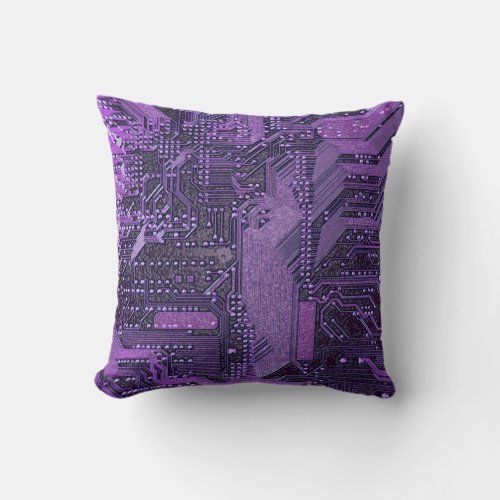 Purple Cyber Circuit Board Tech Electronics Throw Pillow