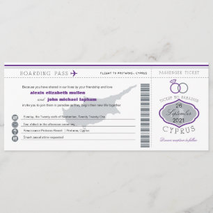 Purple Cyprus Boarding Pass Wedding Invitation