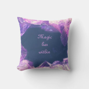 Purple Cystals Magic lies within Throw Pillow