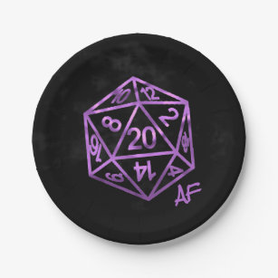 Purple D20 Crit AF   RPG Tabletop Role Player Dice Paper Plates