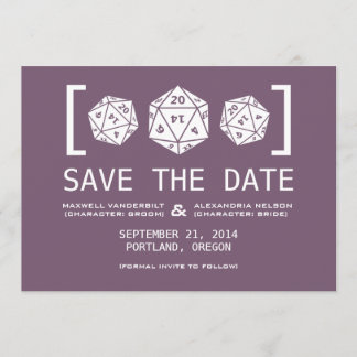 Purple D20 Dice Gamer Save the Date Invite