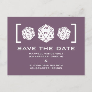 Purple D20 Dice Gamer Save the Date Postcard