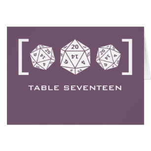 Purple D20 Dice Gamer Table Number Card