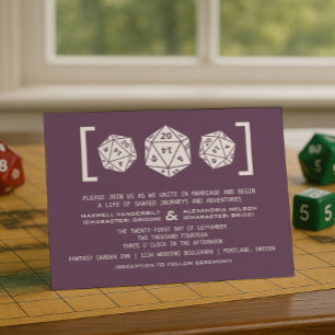 Purple D20 Dice Gamer Wedding Invitation