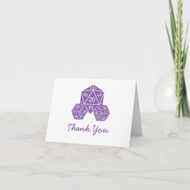 Purple D20 Dice Thank You Card (Front)