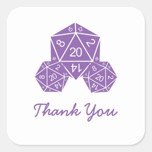 Purple D20 Dice Thank You Stickers