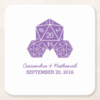 Purple D20 Dice Wedding Paper Coasters