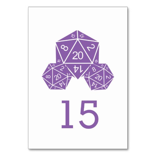 Purple D20 Dice Wedding Table Card