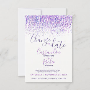 Purple dabs watercolor change the date wedding save the date