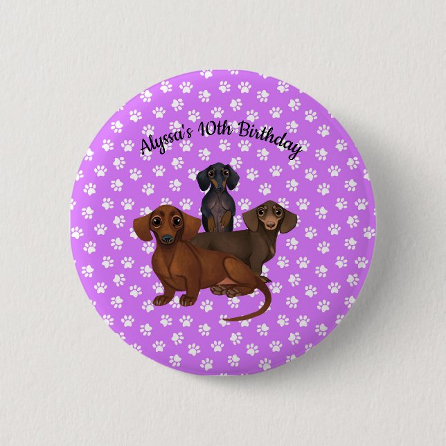 Purple Dachshund Button Pin (Front)