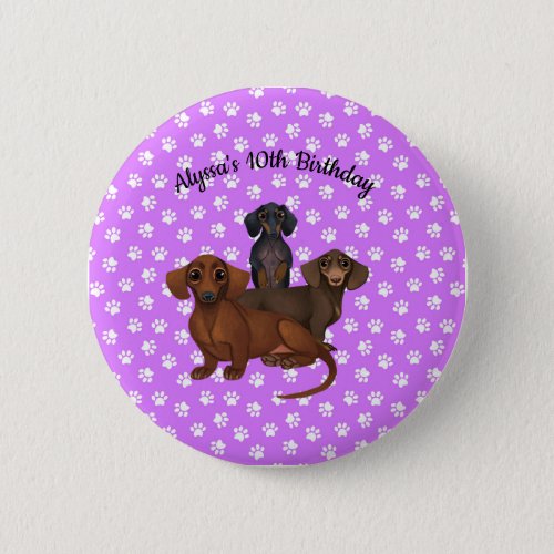 Purple Dachshund Button Pin