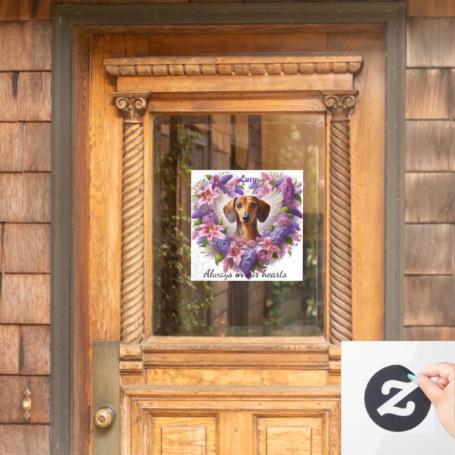 Purple Dachshund Floral Heart Window Cling (Home Door)