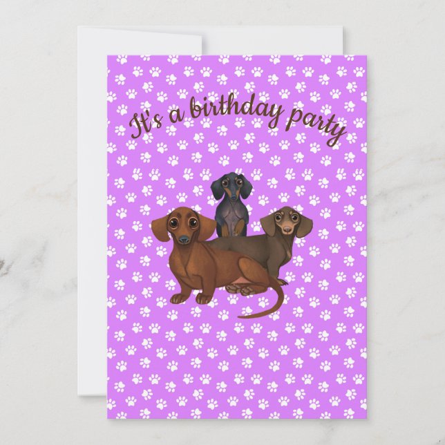 Purple Dachshund Party Invitation (Front)