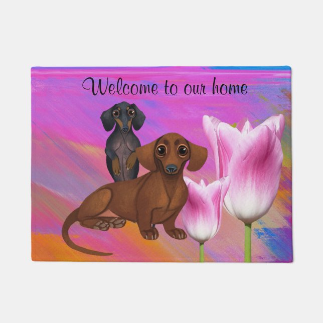 Purple Dachshund Springtime Door Mat (Front)