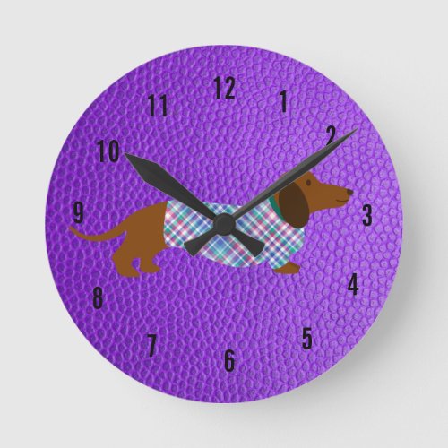 Purple Dachshund Wall Clock