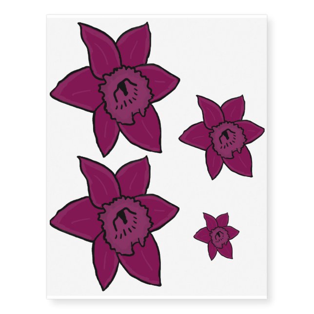 Purple daffodil style temporary tattoos (Front)