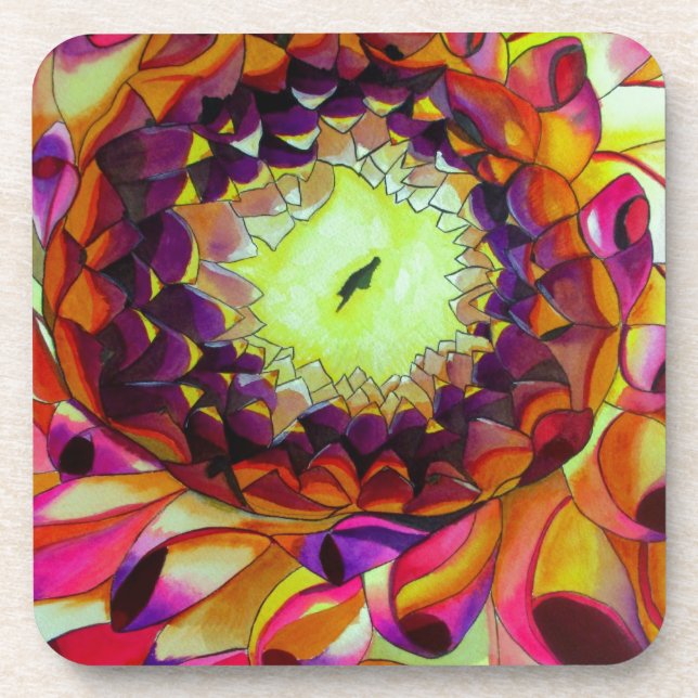 Purple Dahlia abstract original flower art Beverage Coaster (Front)