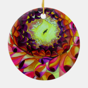 Purple Dahlia abstract original flower art Ceramic Ornament