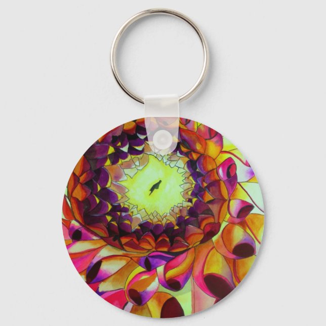 Purple Dahlia abstract original flower art Keychain (Front)
