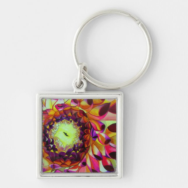 Purple Dahlia abstract original flower art Keychain (Front)