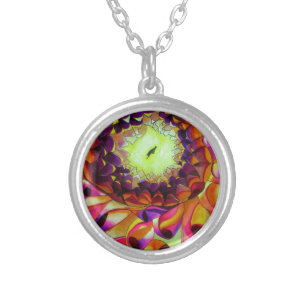 Purple Dahlia abstract original flower art Silver Plated Necklace