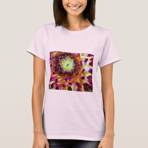 Purple Dahlia abstract original flower art T_Shirt