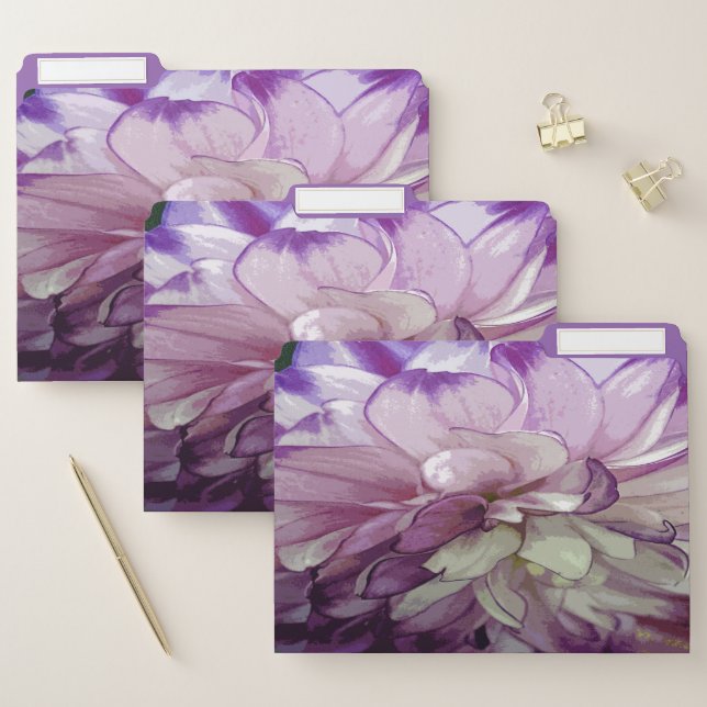 Purple Dahlia Design File Folders Set (Set)