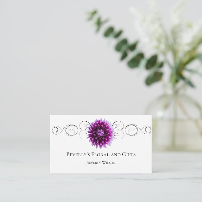 Purple Dahlia Floral Shop Business Card (Standing Front)