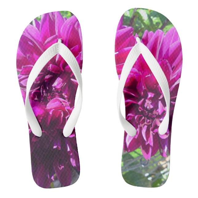 Purple Dahlia Flower Flip Flops (Footbed)