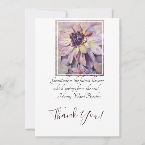 Purple Dahlia Flowers in Watercolor Thank You Card