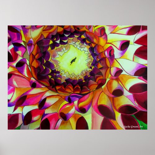 Purple Dahlia original pop art flower painting Poster