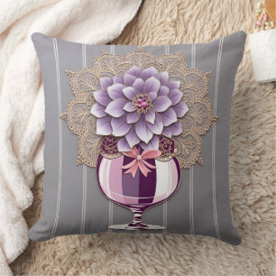 Purple Dahlia Vase Vintage Lace Newlywed  Throw Pillow