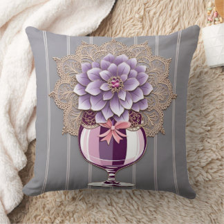 Purple Dahlia Vase Vintage Lace Newlywed  Throw Pillow