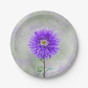 Purple dahlia watercolor paper plates