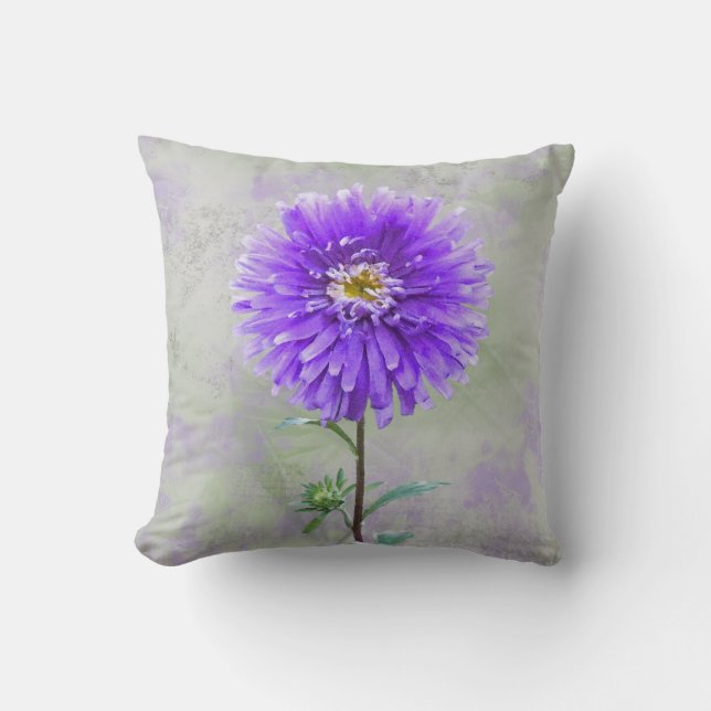 Purple dahlia watercolor throw pillow (Front)