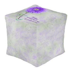 Purple Dahlia Watercolor With Quote Pouf