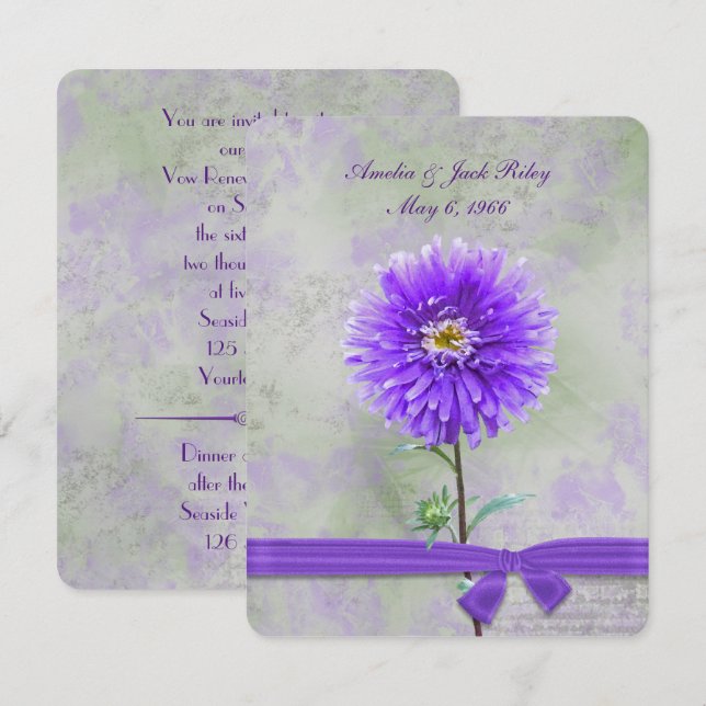 Purple Dahlia Wedding Vow Renewal Invitation (Front/Back)