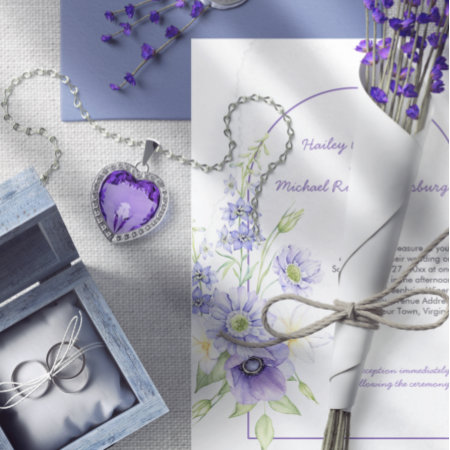Purple Daisies, Anemones, Roses Floral Arch Invitation