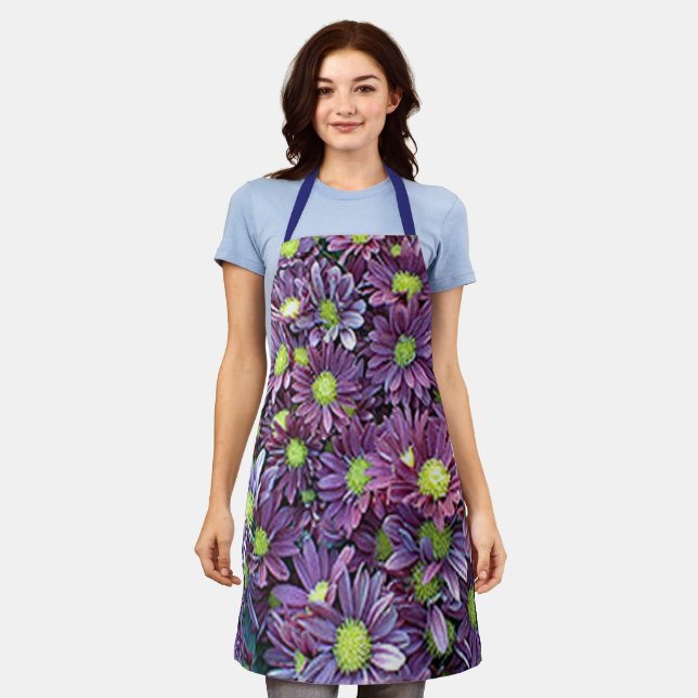 Purple Daisies Apron - Womens Floral Baker Gift (Worn)