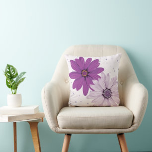 Purple Daisies & Dots Custom Floral Throw Pillow