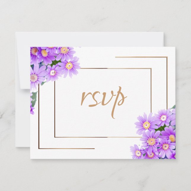 Purple Daisies/Gold Trim Note Card (Front)