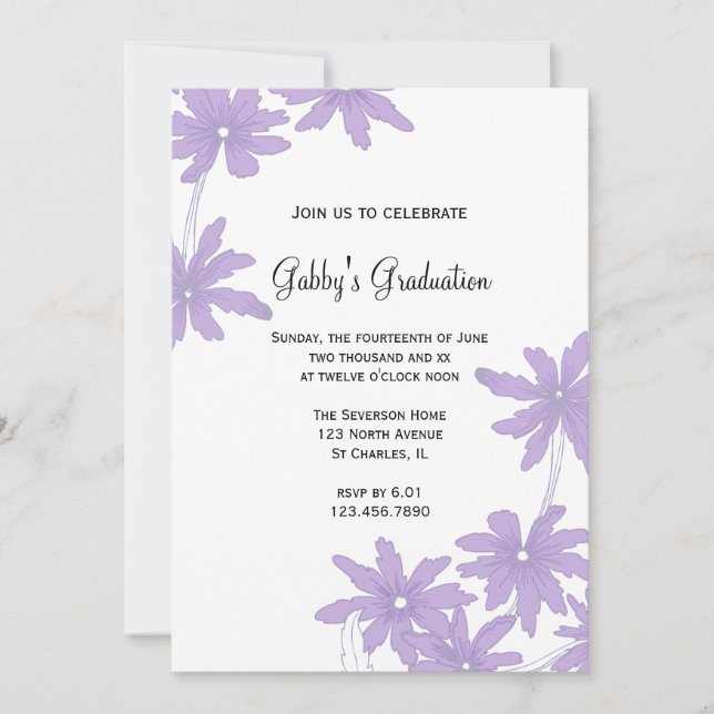 Purple Daisies Graduation Party Invitation (Front)