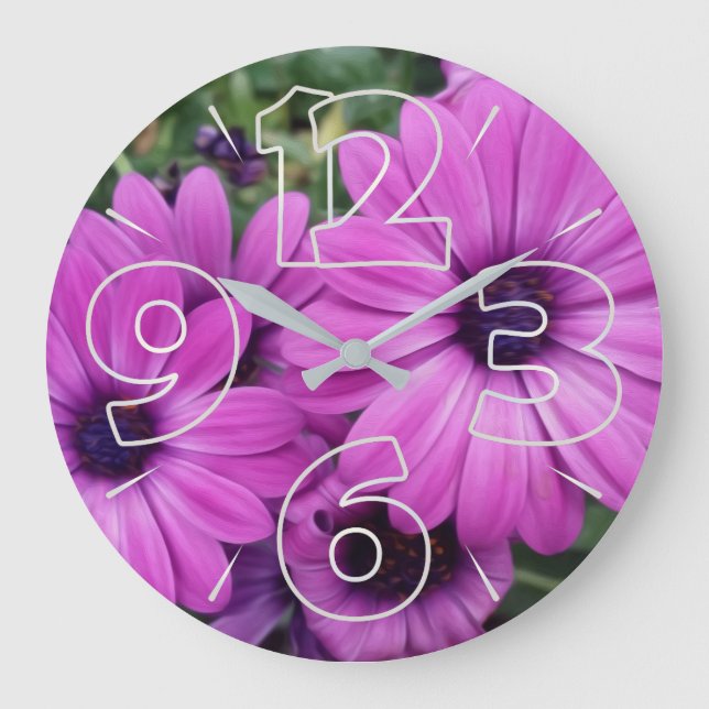 Purple daisies large clock (Front)