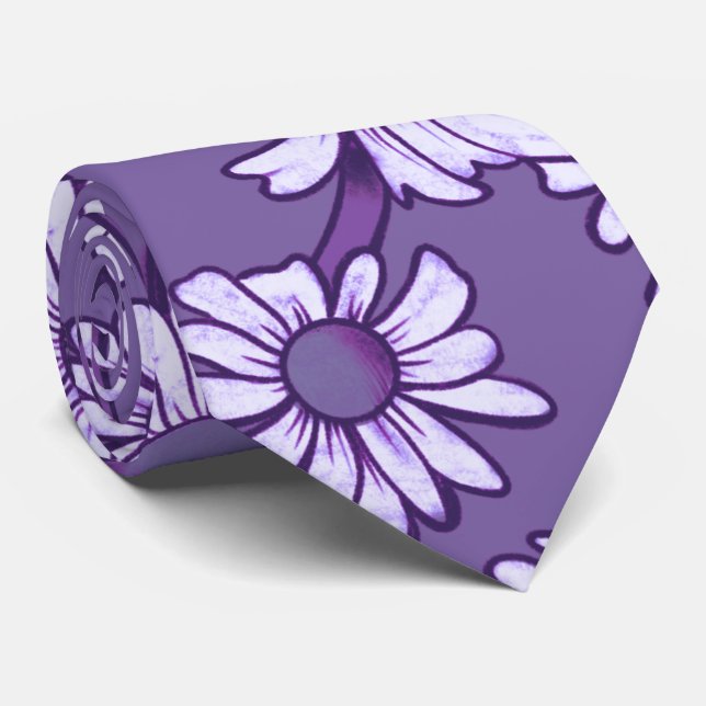 Purple Daisies Neck Tie (Rolled)