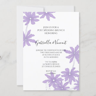 Purple Daisies on White Post Wedding Brunch Invitation