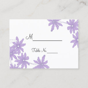 Purple Daisies on White Wedding Place Cards